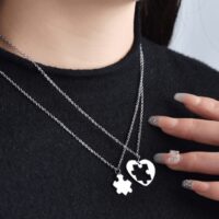 Tolle Herz Puzzle Kette mit 2 Anhängern – Bild 3