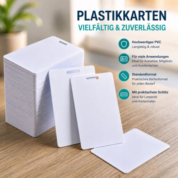Plastikkarten mit Langloch bedrucken - Weiße Plastikkarten aus PVC mit Langloch zum individuellen Bedrucken