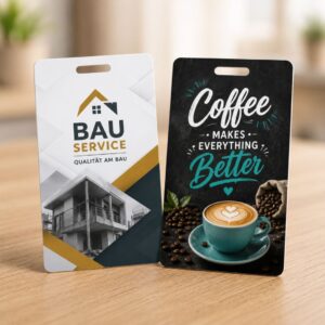 Personalisierte PVC Karten mit Langloch für Unternehmen und Vereine