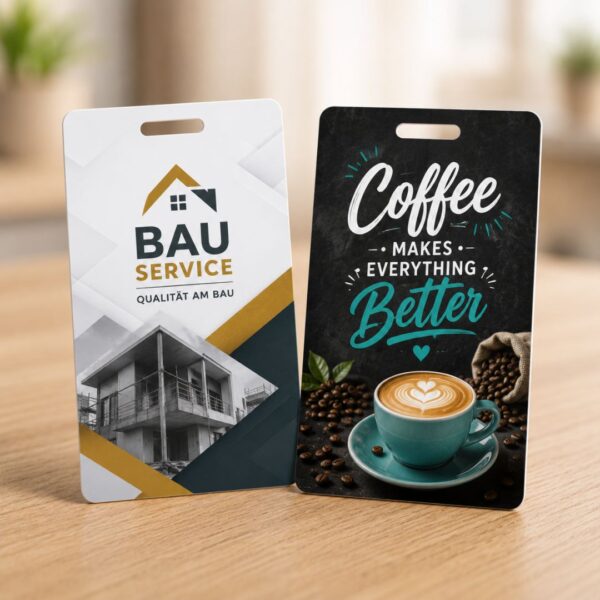 Personalisierte PVC Karten mit Langloch für Unternehmen und Vereine
