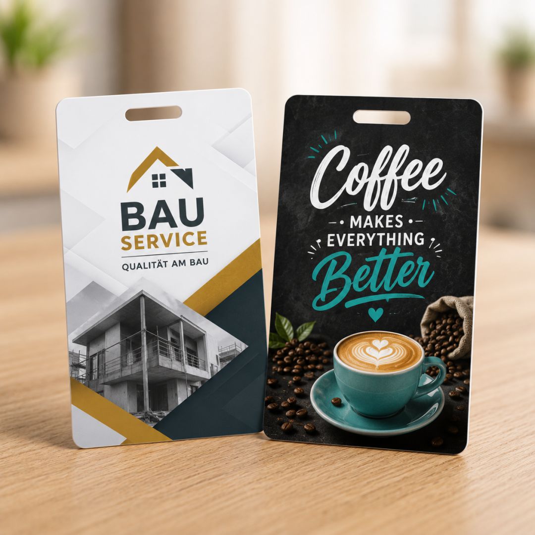 Personalisierte PVC Karten mit Langloch für Unternehmen und Vereine