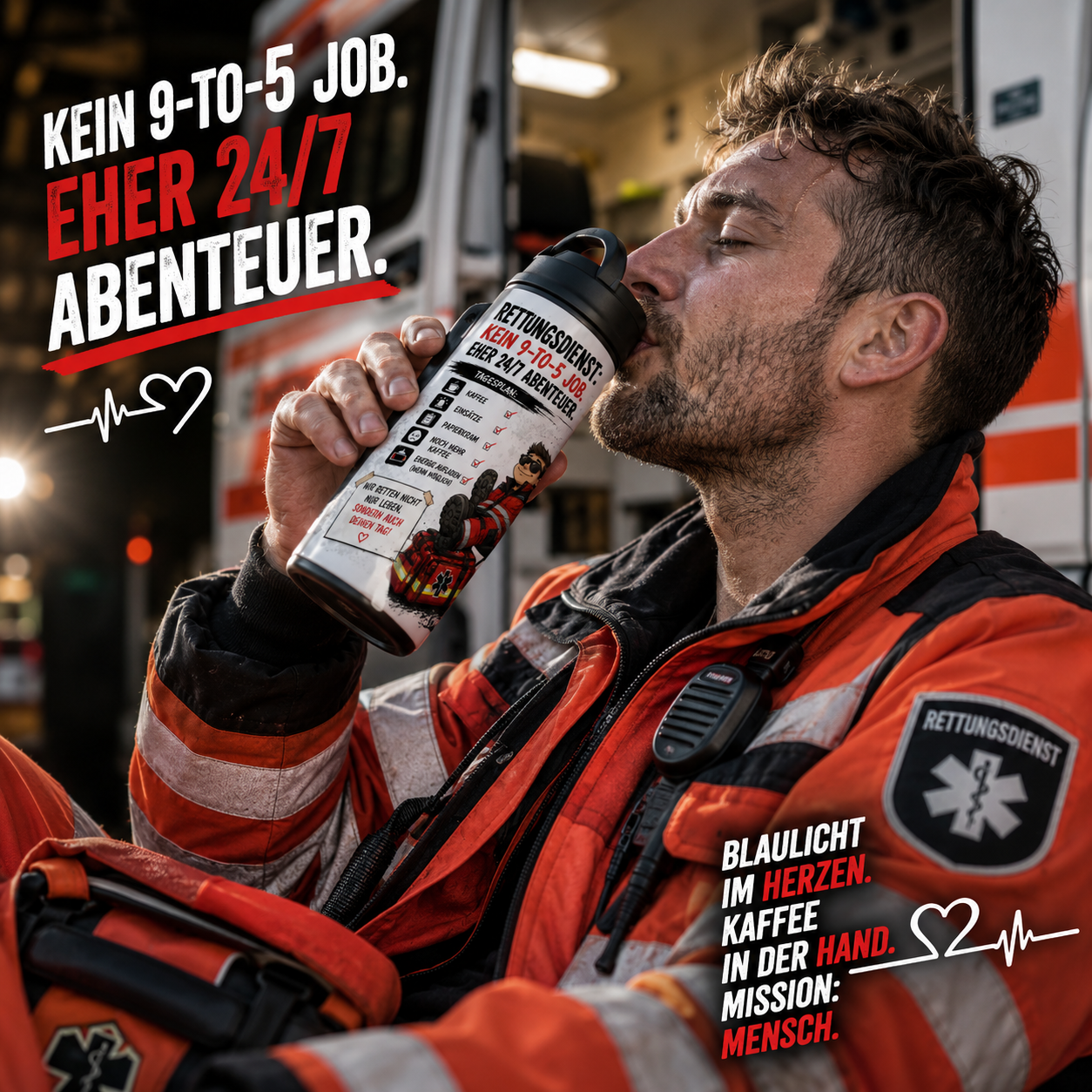 Rettungsdienst Tumbler 600 ml – „Kein 9-to-5 Job“