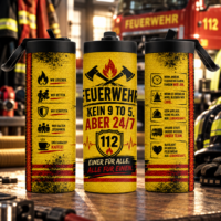 Feuerwehr Tumbler 600 ml mit 112 Motiv und Spruch Kein 9 to 5 aber 24/7