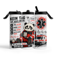 Rettungsdienst Tumbler 600 ml mit Panda und Kein Tag wie jeder andere Motiv in drei Ansichten