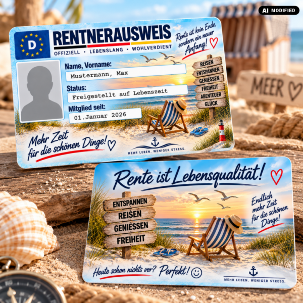 Rentnerausweis personalisiert Vorderseite und Rückseite aus PVC