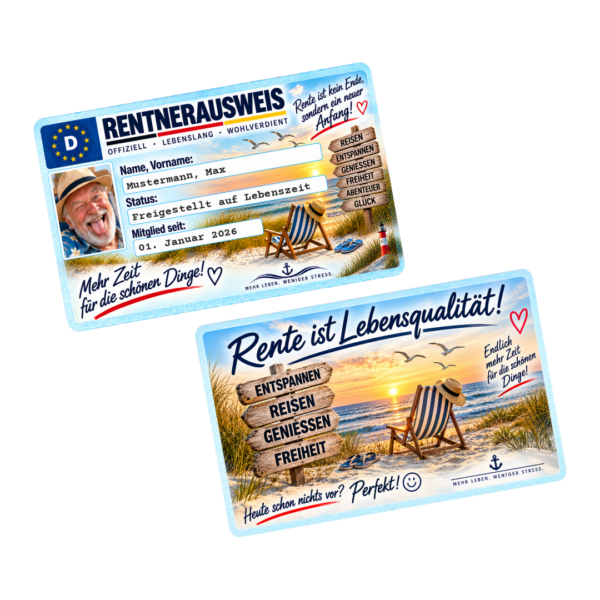 ANKERDING-PVC-KARTEN-RENTNER-E Rentnerausweis personalisiert Vorderseite und Rückseite aus PVC