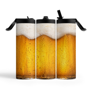 Bier Tumbler 600 ml im realistischen Bierglas Design mit Schaumkrone in drei Ansichten