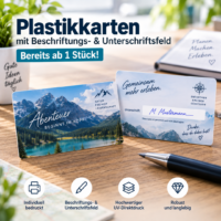 Individuell einseitig bedruckte Plastikkarten mit Beschriftungsfeld & Unterschriftsfeld, ab 1 Stück