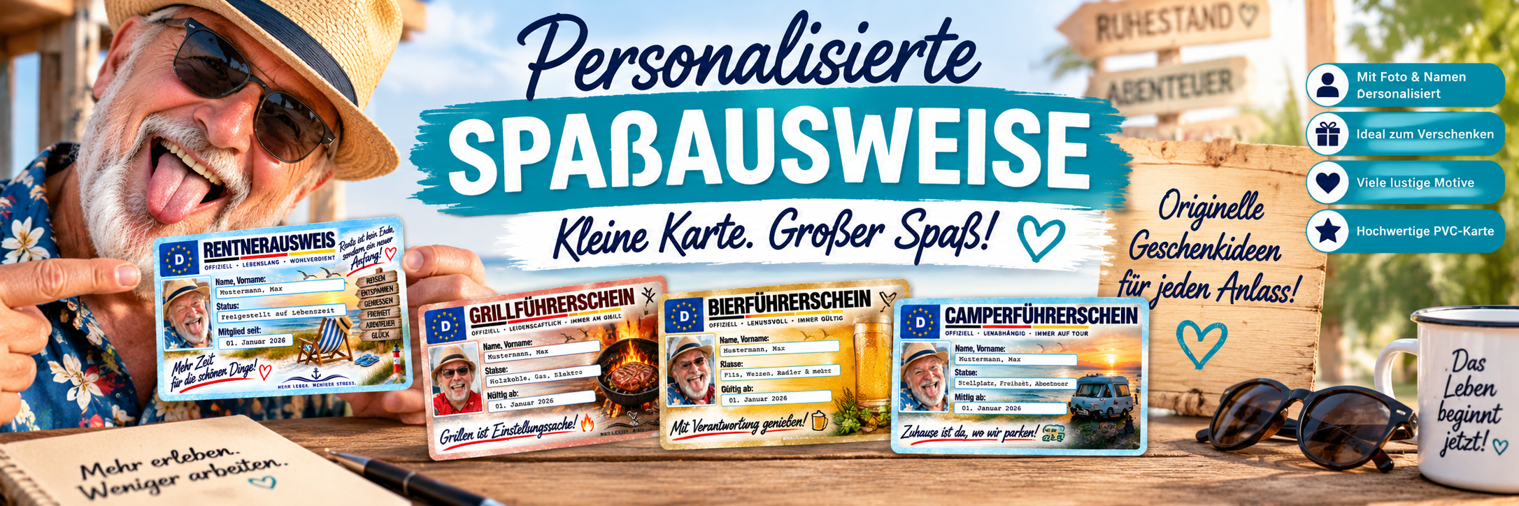 Personalisierte Spaßausweise als lustige Geschenkidee mit Foto und Namen