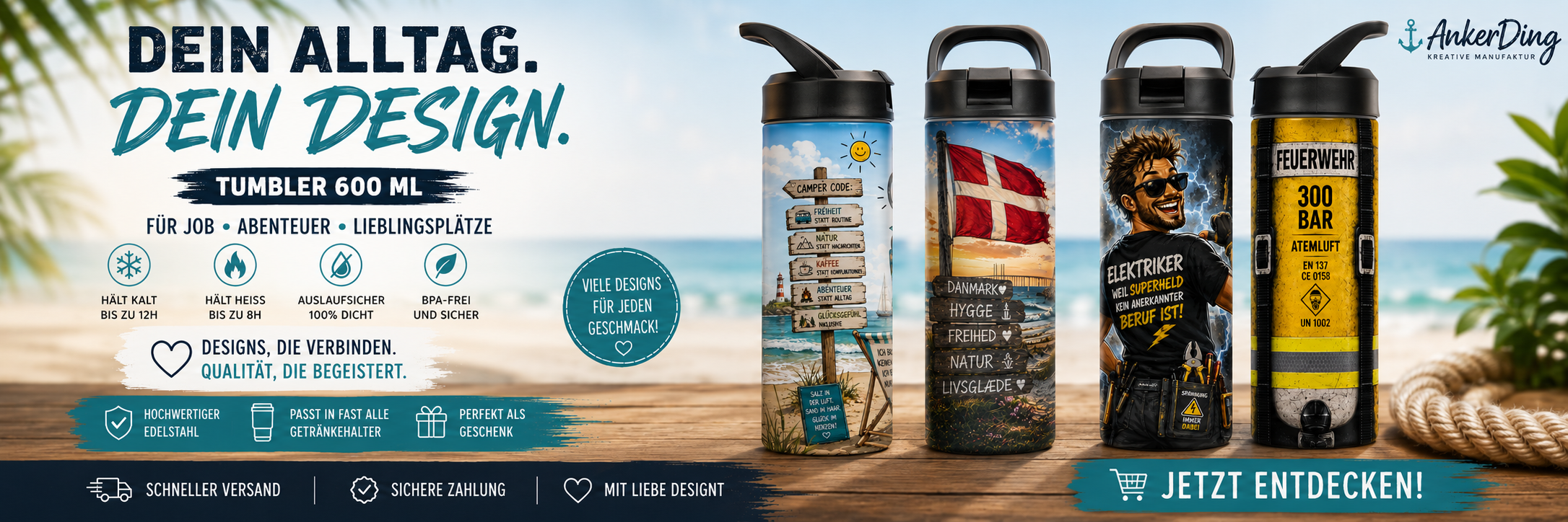 Tumbler und Thermobecher mit coolen Designs für Beruf, Hobby und Freizeit