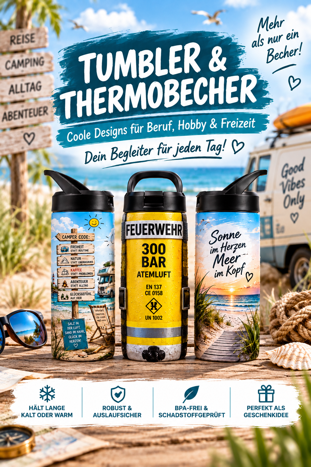 Tumbler und Thermobecher mit coolen Designs für Beruf, Hobby und Freizeit