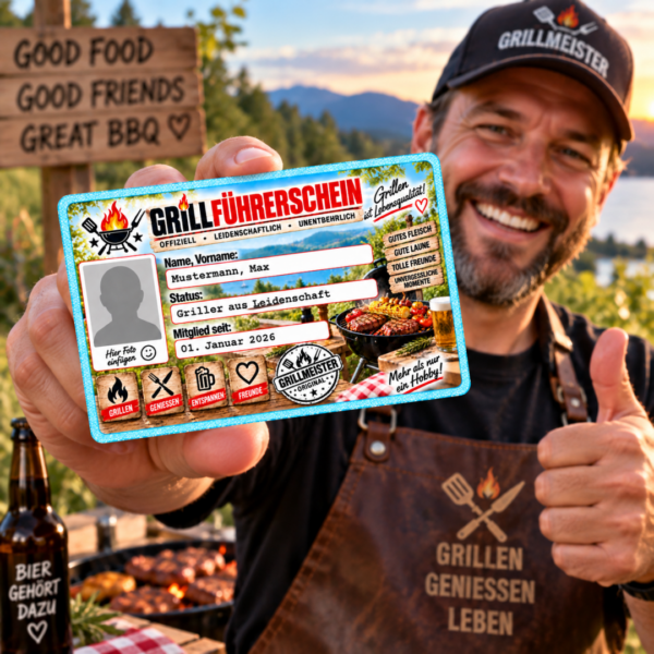 Grillmeister präsentiert personalisierten Grillführerschein als lustiges Geschenk für Grillfans