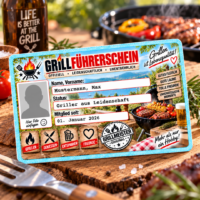 Grillführerschein als personalisierter Spaßausweis mit eigenem Foto, Name und Wunschdatum