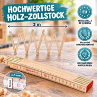 2m Holz-Gliedermaßstab mit stabilen Metallgelenken, Zentimeterskala und natürlicher Holzoberfläche